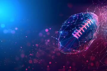 Sticker - American football with futuristic network connection technology big data. Colors neon background.