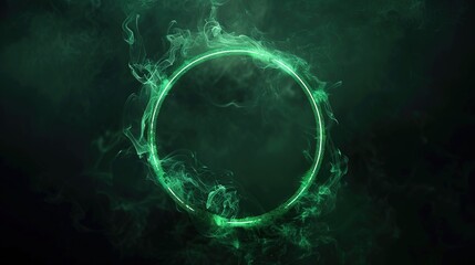 Wall Mural - Geometric circle in neon green against a black background. Around a mysterious portal