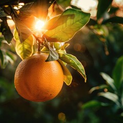 Branches with green leaves of a tree with organic ripe fresh oranges or tangerines. An orchard. Farming or farming.