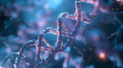 3d rendering of a glowing dna molecular genomes structure concept of biochemistry