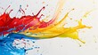 Colorful paint splashes on a white background, with splashy brush strokes in the style of colorful ink explosions. 