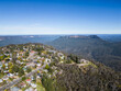 Katoomba, Australia: Aerial of the Katoomba town by the famous blue Mountains in the Sydney region in New South Wales in Australia on a sunny day.