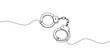 One line continuous drawing design of Handcuffs isolated on white background.