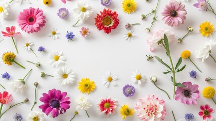 Canvas Print - White surface with assorted flowers