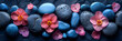 Blue Stones Decoration: Pink and Purple Petals - Retro Style