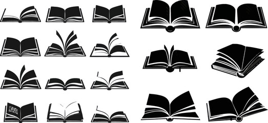 Aufkleber - Open books black silhouettes