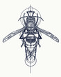 Magic bee. Wasp tattoo. Isects in sacred geometry style.  and t-shirt design