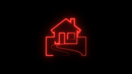 Wall Mural - red neon light icon isolated in black background. vibrant colors, laser show. neon home icon illustr