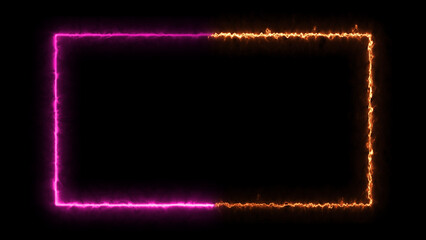 Wall Mural - abstract glowing fire effect neon light rectangle frame icon background illustration.