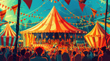 Fototapeta  - Circus tent with lively audience in 3D vector style