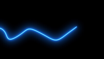 abstract background of blue neon wavy line glowing in the black background illustration 4k.