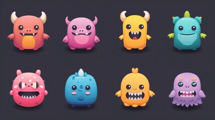 Sticker - Set of Kawaii monster kids icons.