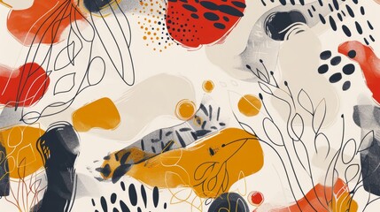 Sticker - An abstract art background modern with different shapes and doodles for kids and school covers. You can use it for abstract wall art for home decor, earth tone wallpaper and prints and patterns.