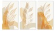A set of botanical wall art moderns with a golden foliage line art drawing in abstract form, which can be used as wallpaper, frames, posters, greeting cards, home decor, cover art, etc.