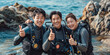 Happy divers geared up for an underwater adventure.