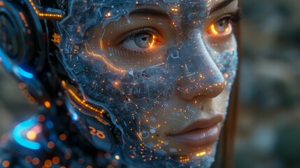 Leinwandbilder - A chatbot developed by artificial intelligence helps programmers create software. Neural networks are used to code program text. Artificial intelligence is used in images, as well. Robot cyborgs help