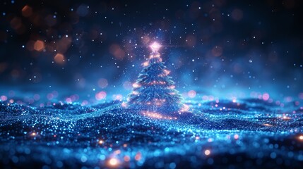 Fototapete - Christmas tree on Christmas poster in style of computer technology. Greeting card in style of digital technology for new year.