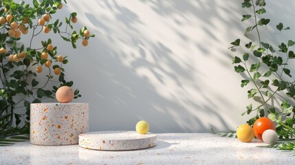 Leinwandbilder - This podium backdrop has a terrazzo texture and is perfect for displaying products.