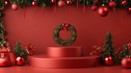Aufkleber - 3D rendering of a Christmas podium backdrop for displaying products.