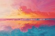 An abstract image featuring beach and Emperor themes, with vibrant Lemon Verbena, Orange Pop, and Aurora Pink colors swirling in water patterns.
