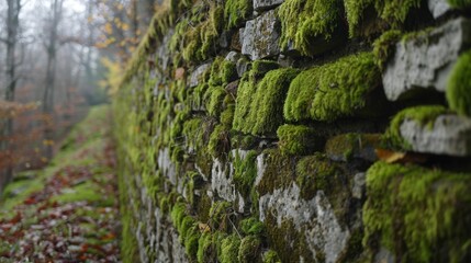 Poster - Close up of mossy stone wall in forest