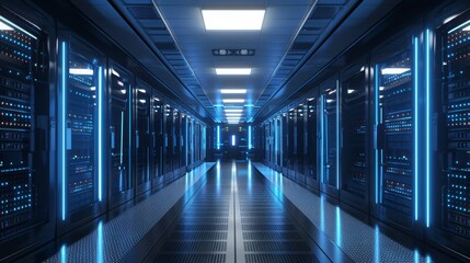Leinwandbilder - 3D rendering of computer server racks in a data center with advanced security features.
