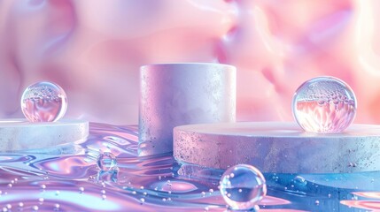 Leinwandbilder - Backdrop for displaying cosmetic products with natural beauty. Abstract seascape background.