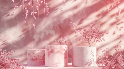 Leinwandbilder - 3D rendering. Romantic beauty backdrop with watercolor texture for cosmetic product display. Fashion beauty podium background.