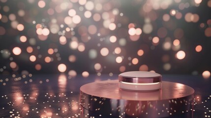 Poster - A beauty fashion bokeh background with a podium for displaying products. Three-dimensional rendering.