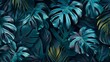 exotic tropical leaves in dark green wallpaper pattern