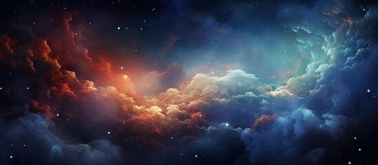 Wall Mural - Dark blue and orange nebula with stars