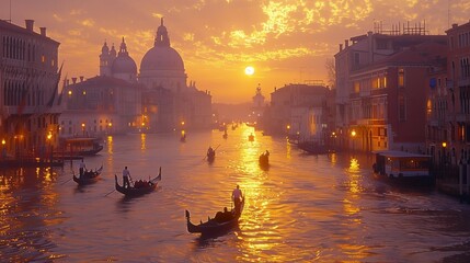 Wall Mural - Venetian Twilight Serenity, generative ai