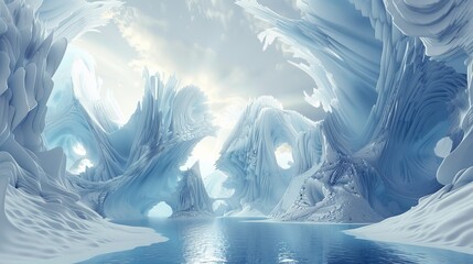 Poster - Winter landscape scene background. Surreal scene. 3D rendering.