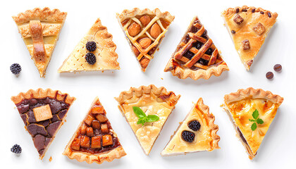 Wall Mural - Set of pieces of different tasty pies on white background