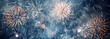 Banner blue Firework celebrate anniversary happy new year 2024, 4th of july holiday festival. Banner blue firework night celebrate national holiday. Countdown new year 2025 festival with copy space