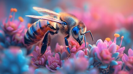 Canvas Print - Nature's Delicate Interaction: Bee and Flower, generative ai