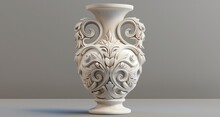 Art Deco 3D Render Ornamental Vase With Floral Motifs