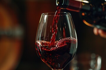 Sticker - Red wine being poured into glass, close-up macro shot