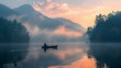 Misty Dawn Reflections on Adirondack Lake, generative ai