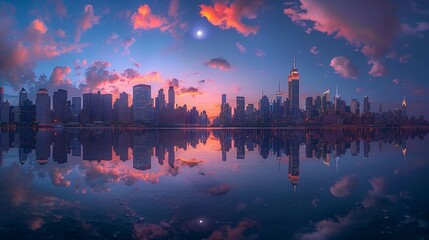 Wall Mural - Architectural Diversity: Manhattan Skyline at Dusk, generative ai