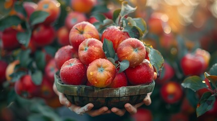 Sticker - Rustic Basket of Ripe Red Apples, generative ai