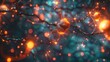 A microscopic view of neurons firing electrical impulses, creating a dazzling display of light and color, representing the biological basis of thought.