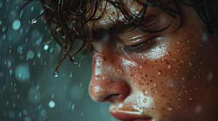 Wall Mural - A man with wet hair and a red face