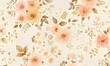Muted pink and blush pink, soft orange, creamy beige and gold pastel colors in a small floral pattern, Generative AI 