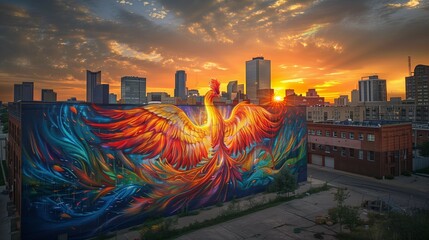 Wall Mural - Rising from Ashes: Mural of Rebirth, generative ai