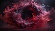 Circular Maroon Smoke explodes outward, with dramatic smoke or fog effect with a scary Dark background