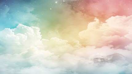Wall Mural - Colorful Dreamy Sky with Soft Clouds and Glittering Stars