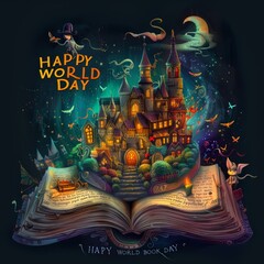 Wall Mural - illustration with text to commemorate World book day