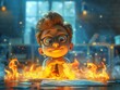 The Young Inventor Illustrate the young male as an inventor, surveying the flames with a mind full of ideas for new fire safety inventions 8K , high-resolution, ultra HD,up32K HD