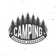 Camping outdoor adventure. Vector illustration. Concept for shirt or logo, print, stamp or tee. Vintage typography design with forest silhouette
